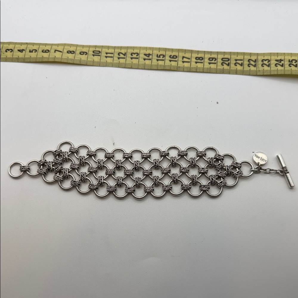 Lois Hill Silver Multi-Row Interlinked Chain Brac… - image 1